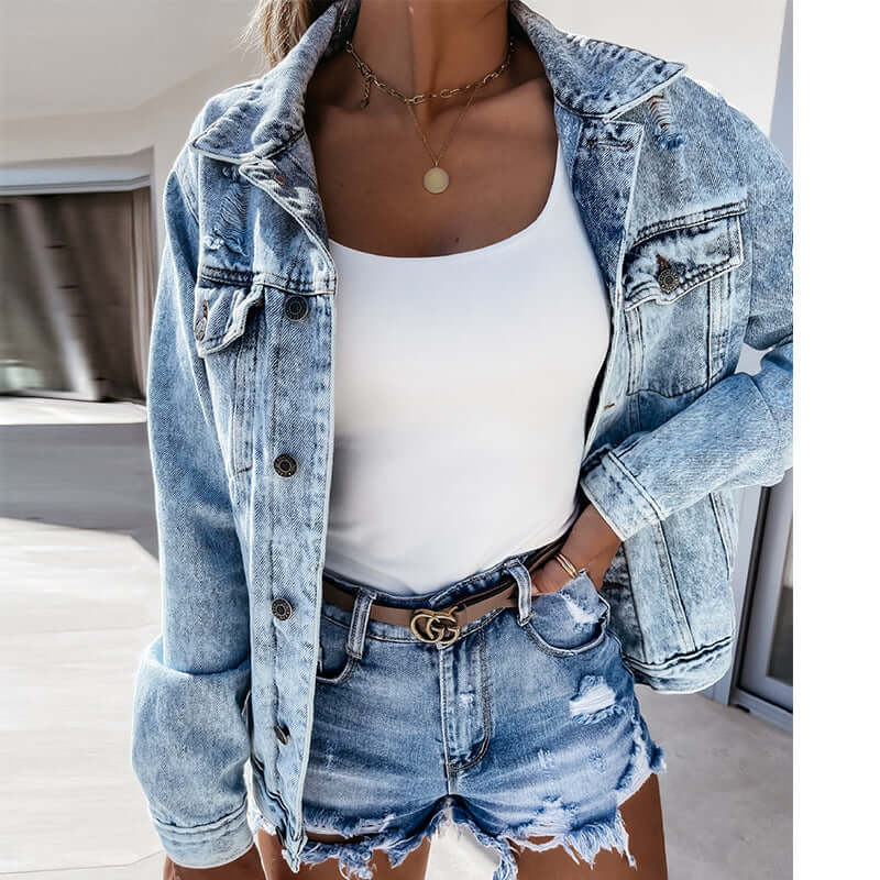 Ladies High Waist Ripped Washed Tassel Sexy Slim Fit Denim Shorts