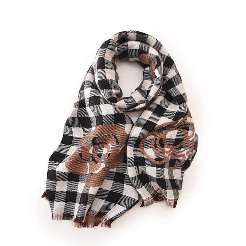 High Grade Cold Protection Autumn And Winter Thermal Plaid Scarf Printed Tassel Mid Length Shawl