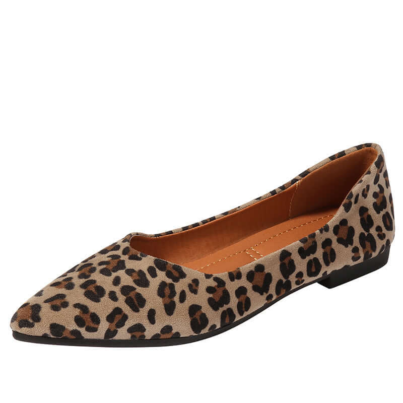 New Shallow Mouth All Match Vintage Leopard Print Pointed Soft Sole Shoes