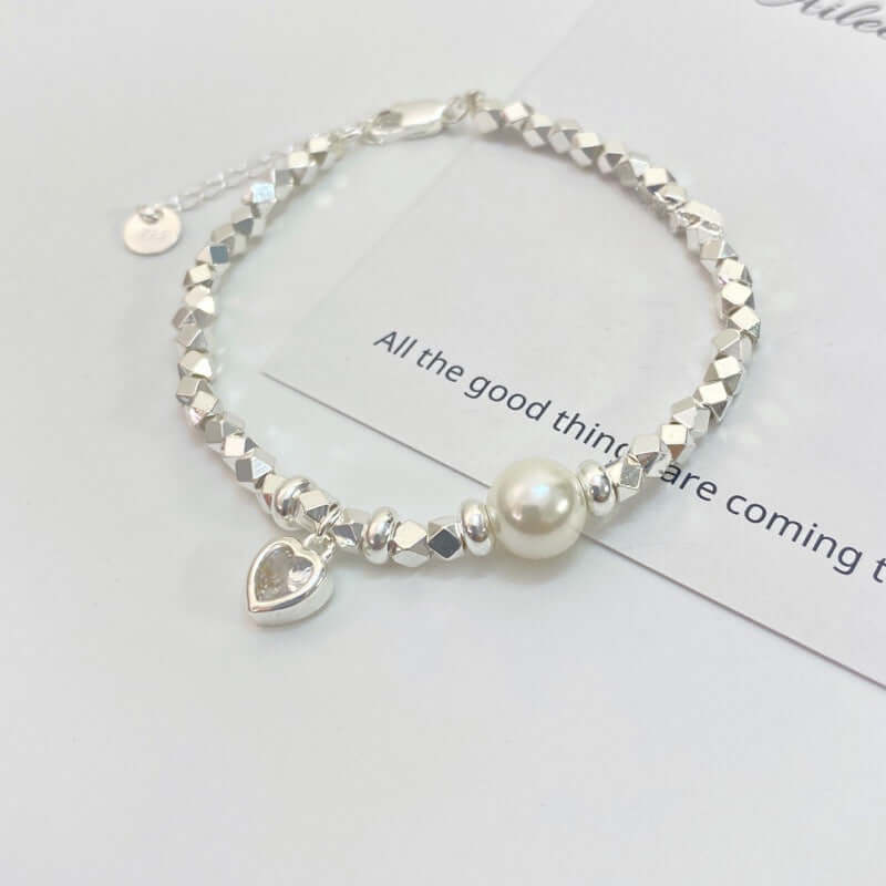 Broken Silver Heart Women's Fashionable Elegant Pearl Bracelet