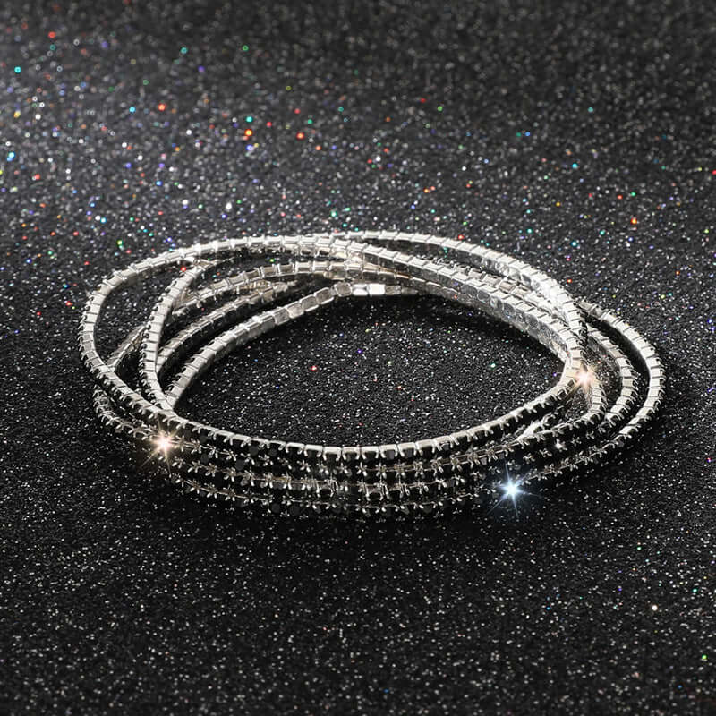 Diamond Embedded Stretch Bracelet 2mm Single Row Color