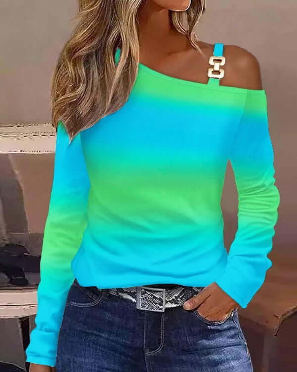 Blusa con cuello en los hombros y diseño sencillo de otoño para mujer