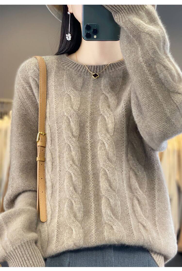 Women's Cable Knit Knitwear Top Pullover Solid Color Bottoming Sweater