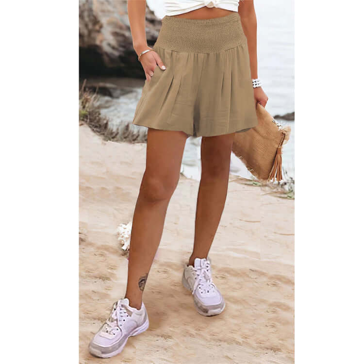 Solid Color High Waisted Casual Shorts