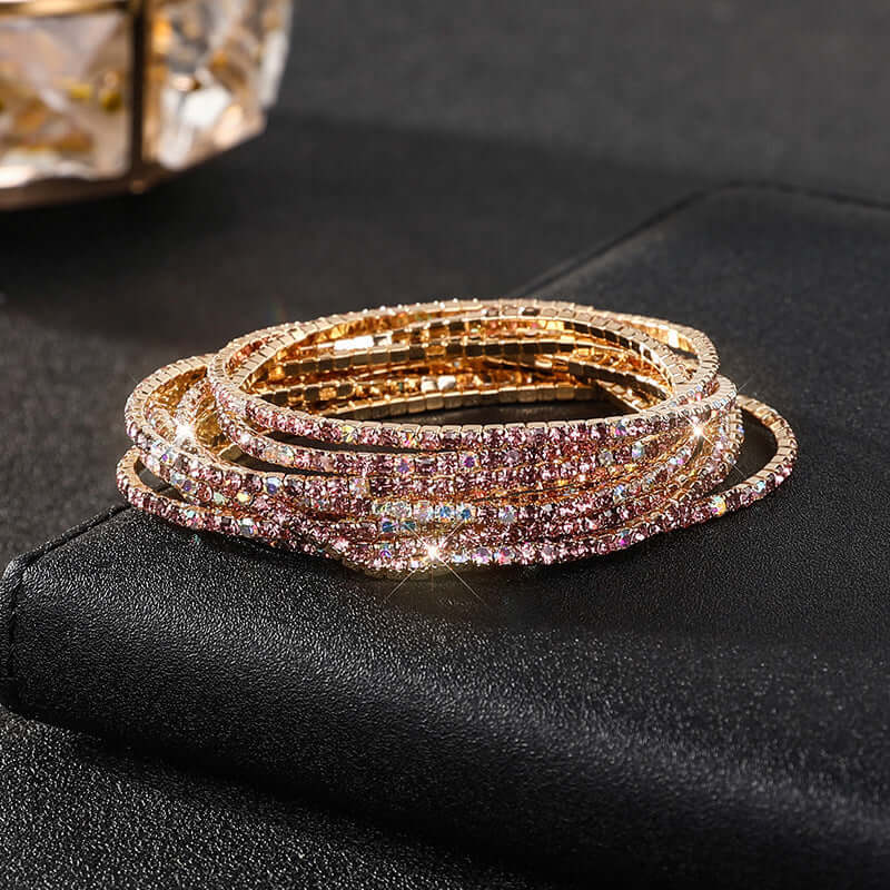 Diamond Embedded Stretch Bracelet 2mm Single Row Color