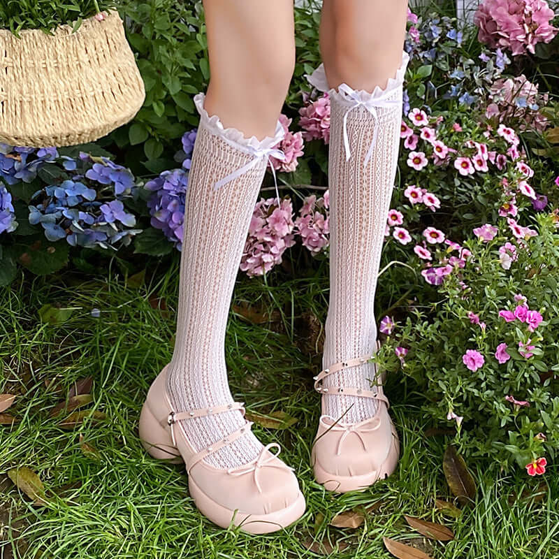 White Lace Calf Socks Women