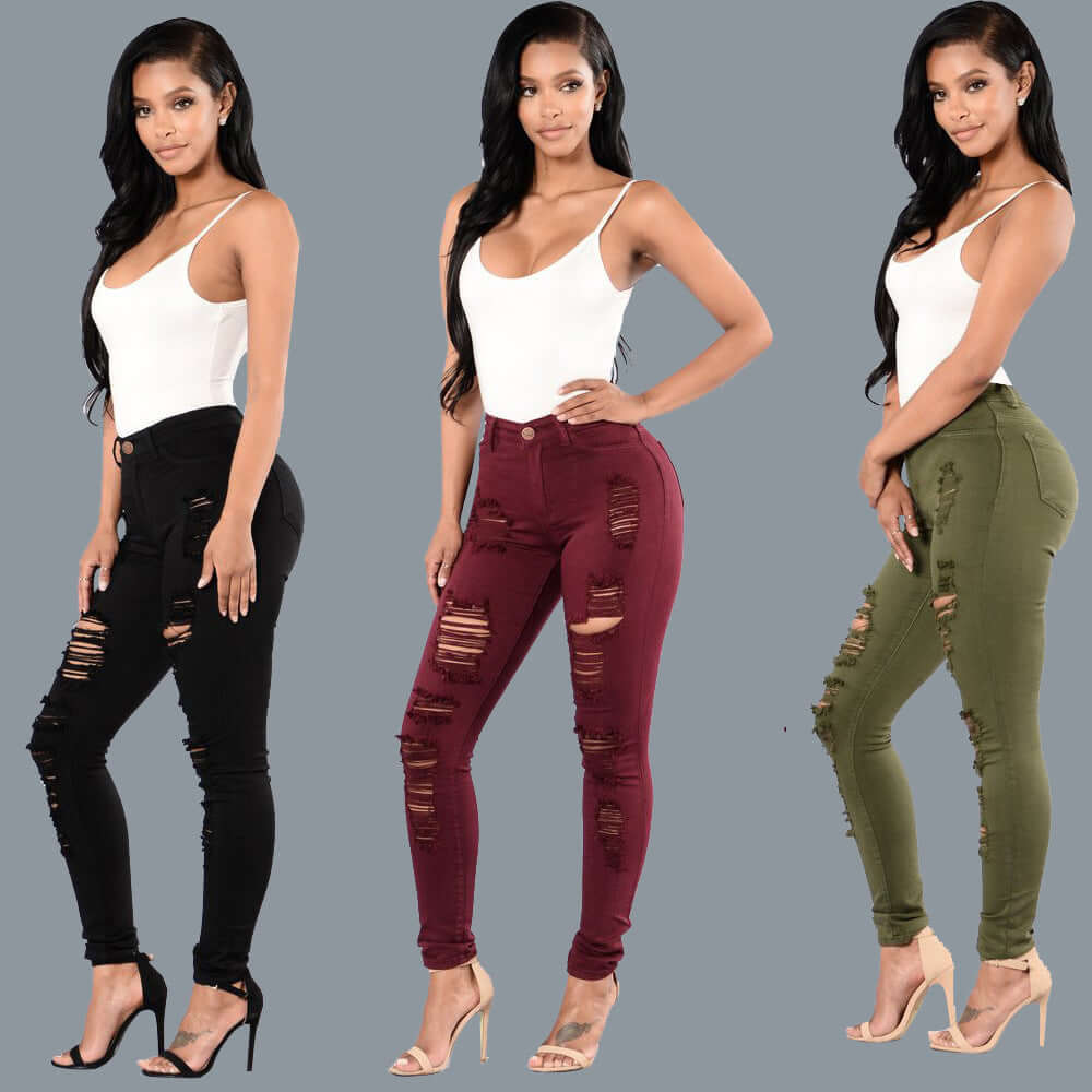 Women's Slim Fit Multi Color Knee Ripped Jeans