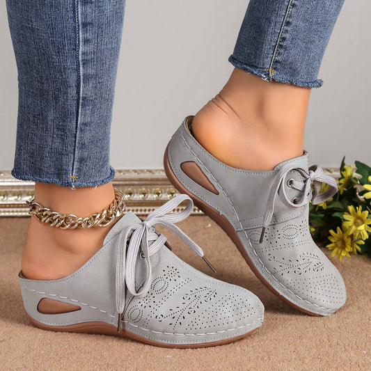 Summer Baotou Lace Up Slippers Outdoor Hollow Out Wedges Slippers For Women Sports Shoes