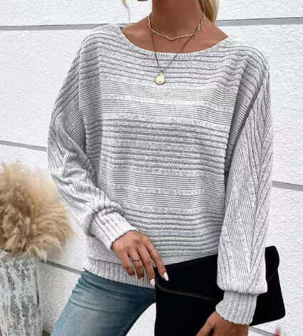 Women's Casual Solid Color Long Sleeved Round Neck Patchwork Pullover