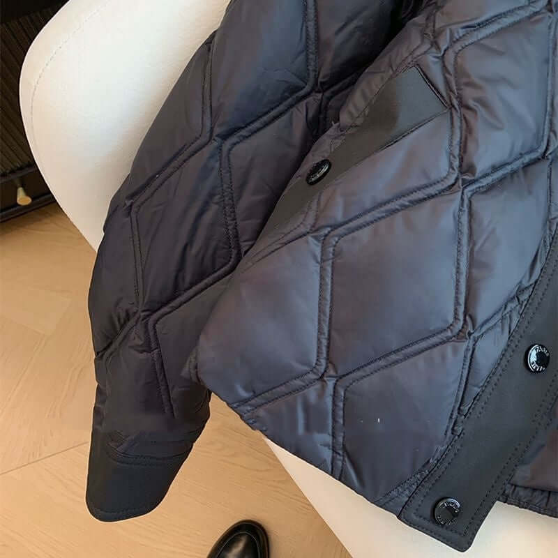 Black Rhombus Polo Collar Cotton Padded Jacket