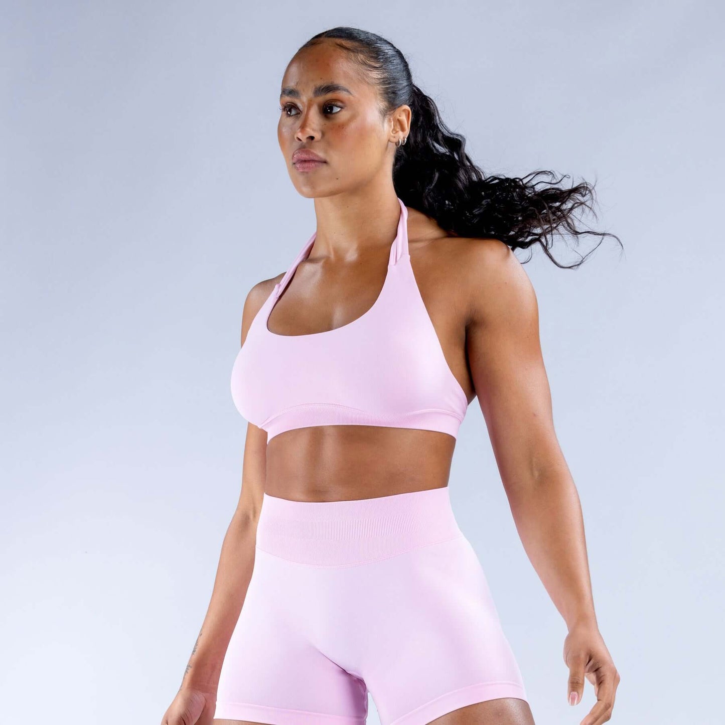 High Elastic Ultra Fine Extinction Nylon Halter Bra Activewear Suit