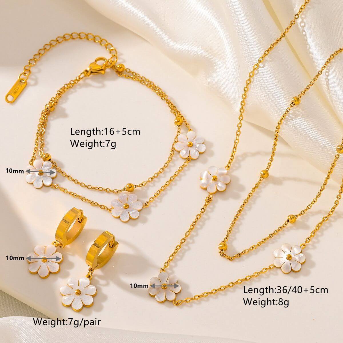 Fashion Jewelry Flower DaisyFlower Necklace Double Layering Necklace Earrings Jeweley Set