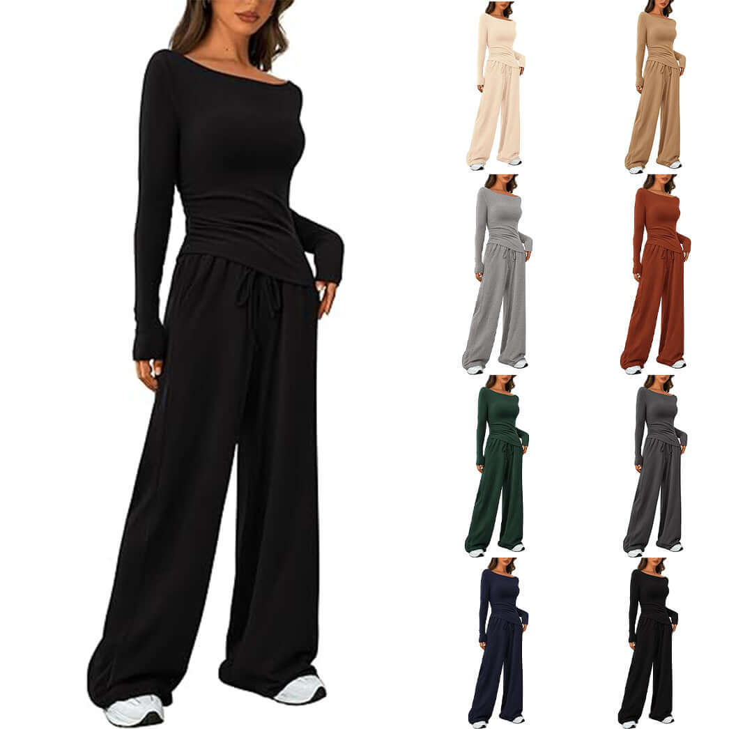 Casual Suit Asymmetric Long Sleeved T Shirt Wide Leg Pants Sportswear