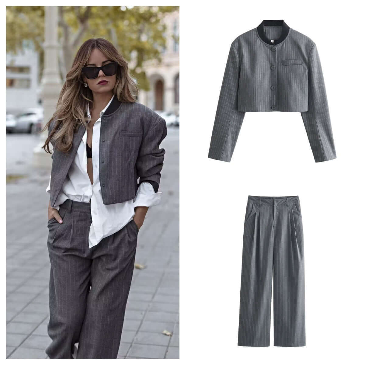 Loose Short Suit Coat & High Waist Trousers Suit