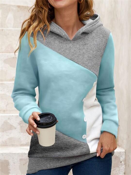 Casual Loose Hooded Color Contrast Women's Sweater Fleece Sweatshirt