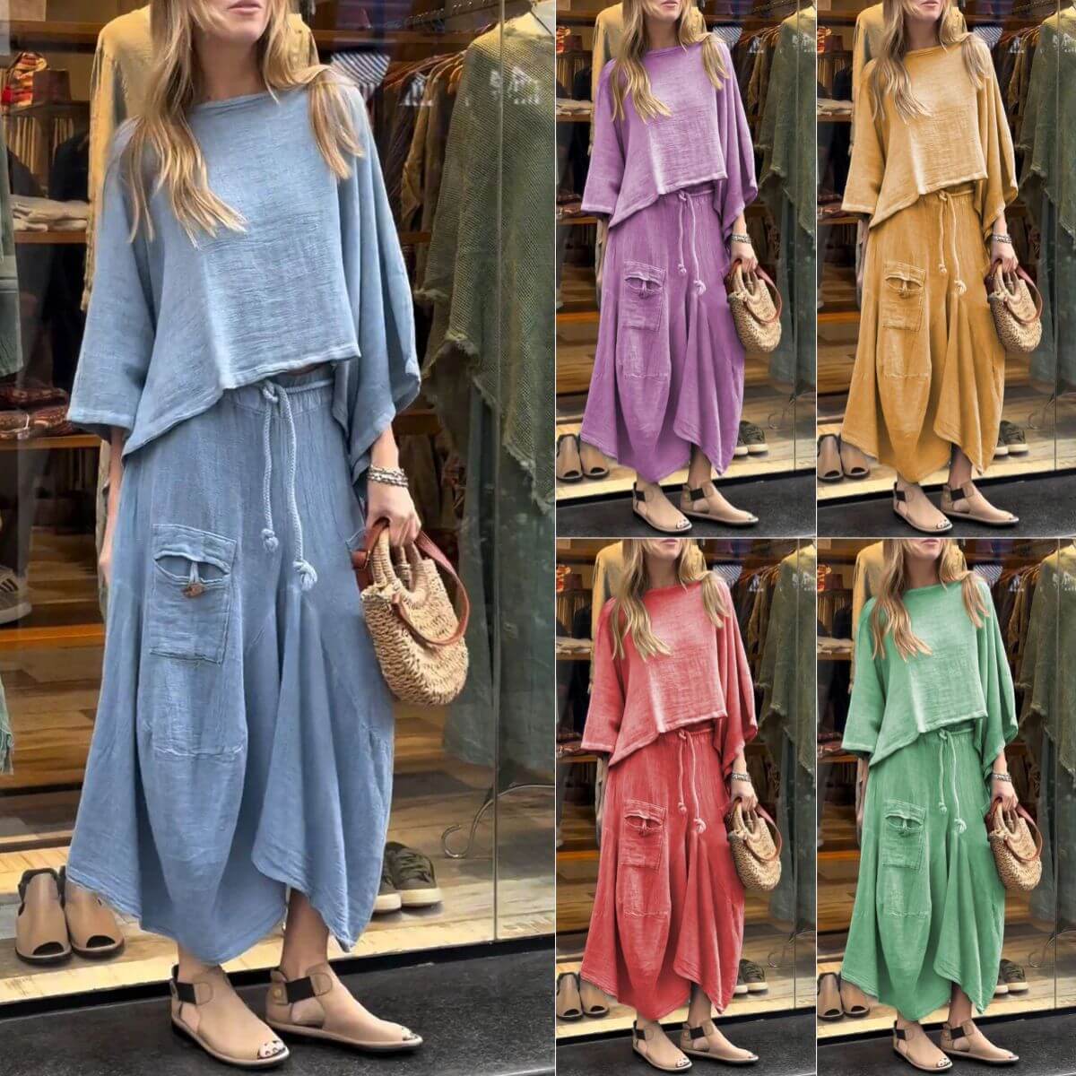 Casual Solid Color Loose Dress Two Piece Suit