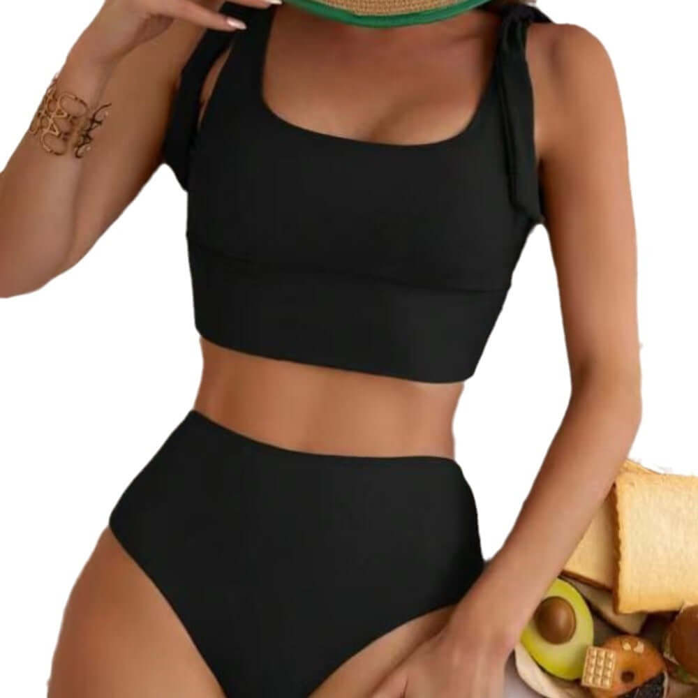 Solid Color Fashion Bikini High Top Sports Swimsuit