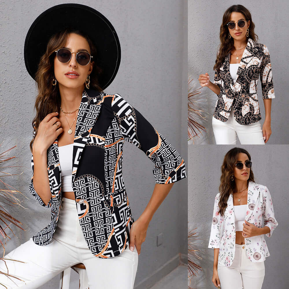 Women's Autumn Printing Lapel Jacket