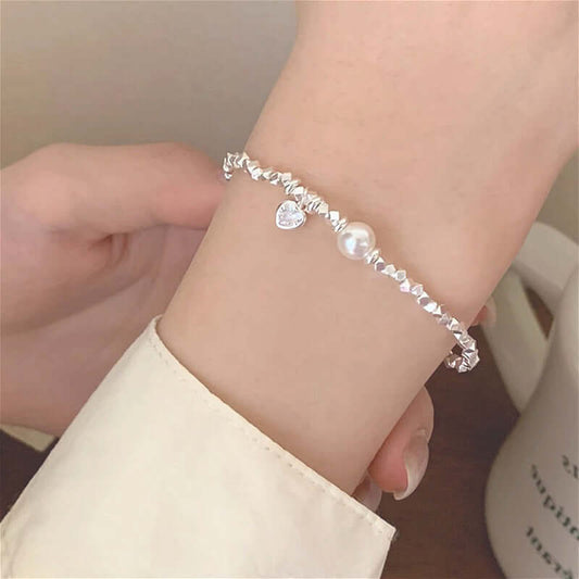 Broken Silver Heart Women's Fashionable Elegant Pearl Bracelet