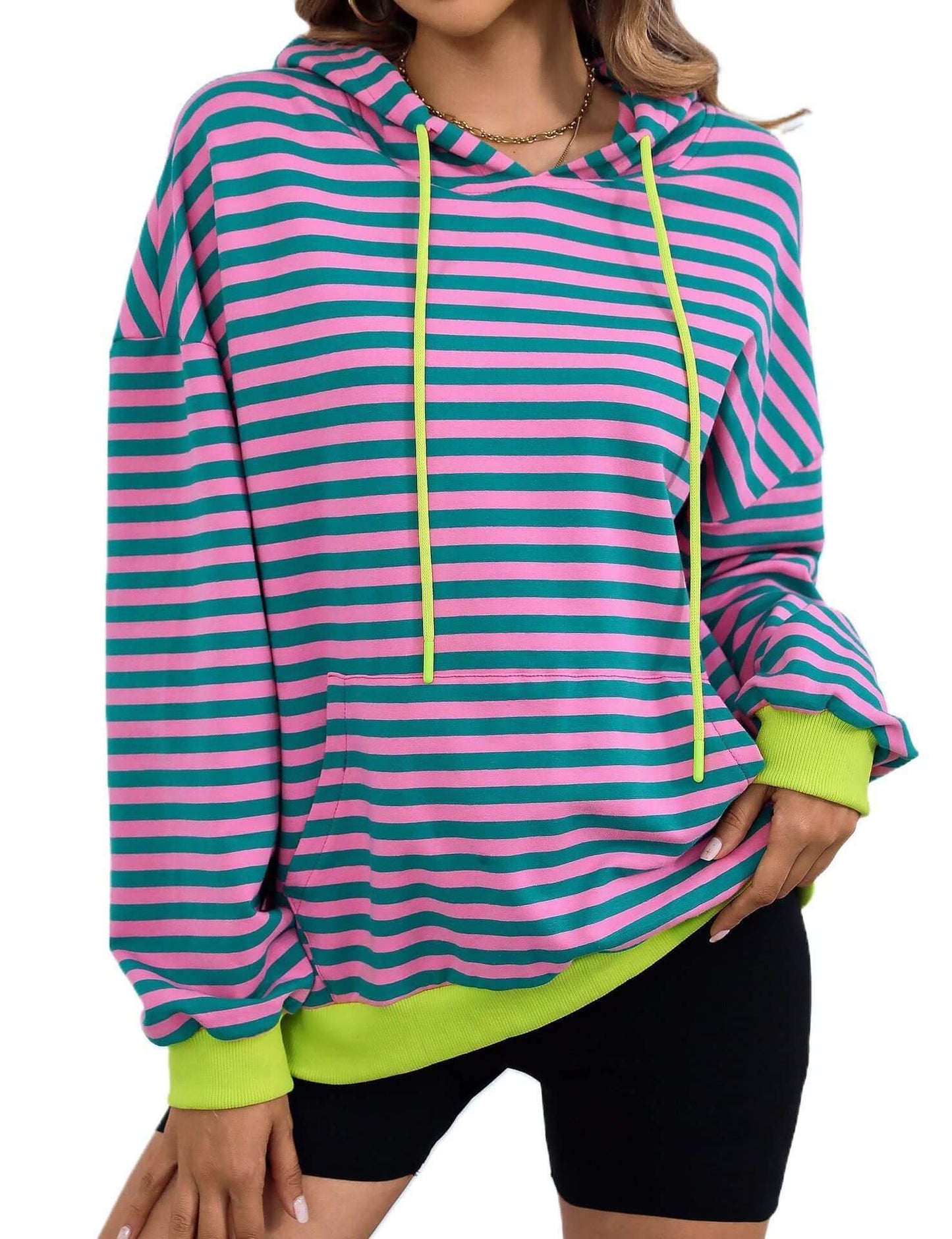 Sudadera con capucha informal holgada a rayas para mujer