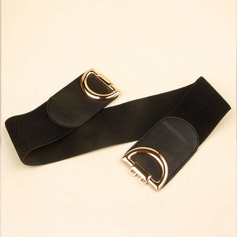 Elastic A Pair Of Buckles Wide Woman's Belt