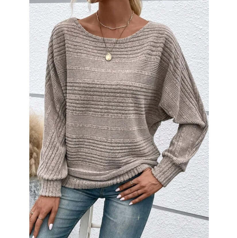 Women's Casual Solid Color Long Sleeved Round Neck Patchwork Pullover