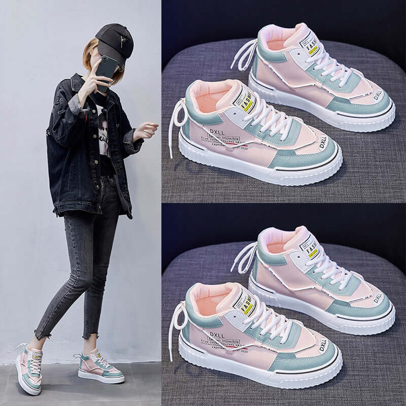 Ins High Top White Shoes Female Spring New Student Running Shoes Female Flat Street Shoes