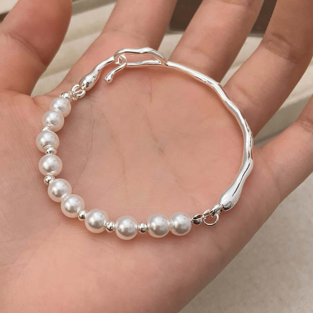 Pulsera de perlas texturizadas para mujer, diseño de nicho