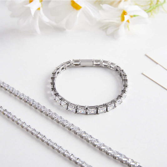 Stainless Steel Rectangular Zircon Tennis Bracelet