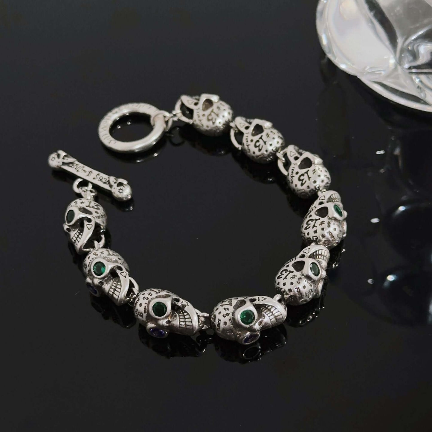 Silver Three Dimensional Heavy Industry Skull Necklace Bracelet Earrings