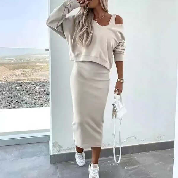 Spring And Autumn Women's Vest Skirt V Neck Sweatshirt Sweater Set