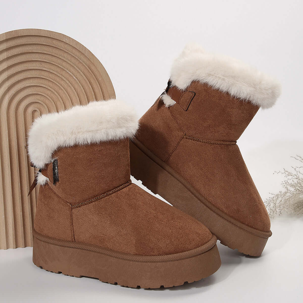 New Bow Knot Snow Boots Winter Plus Velvet Warm Thick Soled Ankle Boots For Women Simple Daily Leisure Cotton Slippers