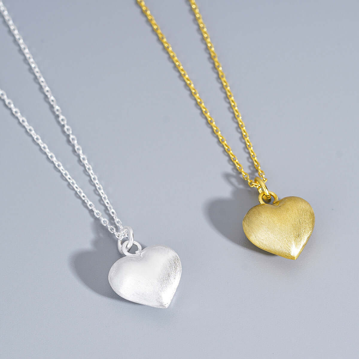 S925 Sterling Silver Brushed Frosted Heart Pendant Necklace