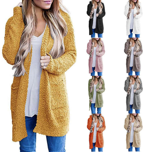 Knitwear Solid Color Fleece Double Pocket Cardigan Sweater