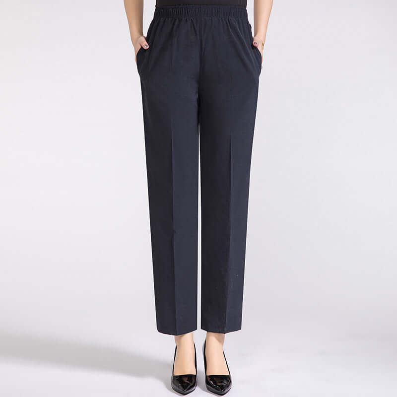 Summer Mother's Thin Cropped Pants New Ice Silk Elastic High Waist Plus Size Outer Wear Trousers