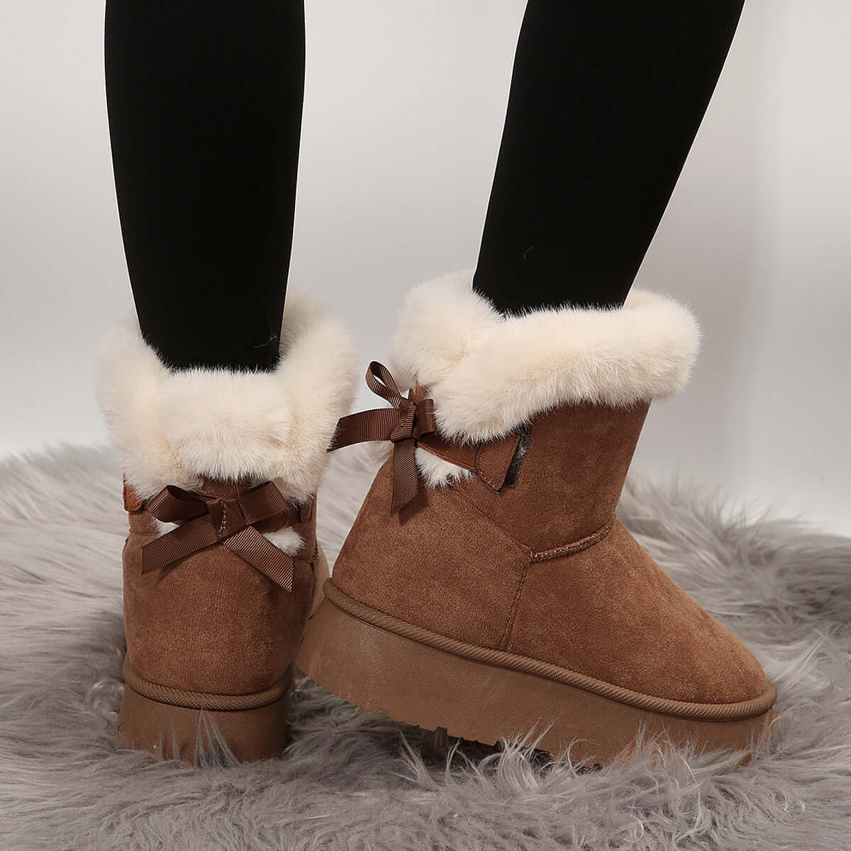 New Bow Knot Snow Boots Winter Plus Velvet Warm Thick Soled Ankle Boots For Women Simple Daily Leisure Cotton Slippers