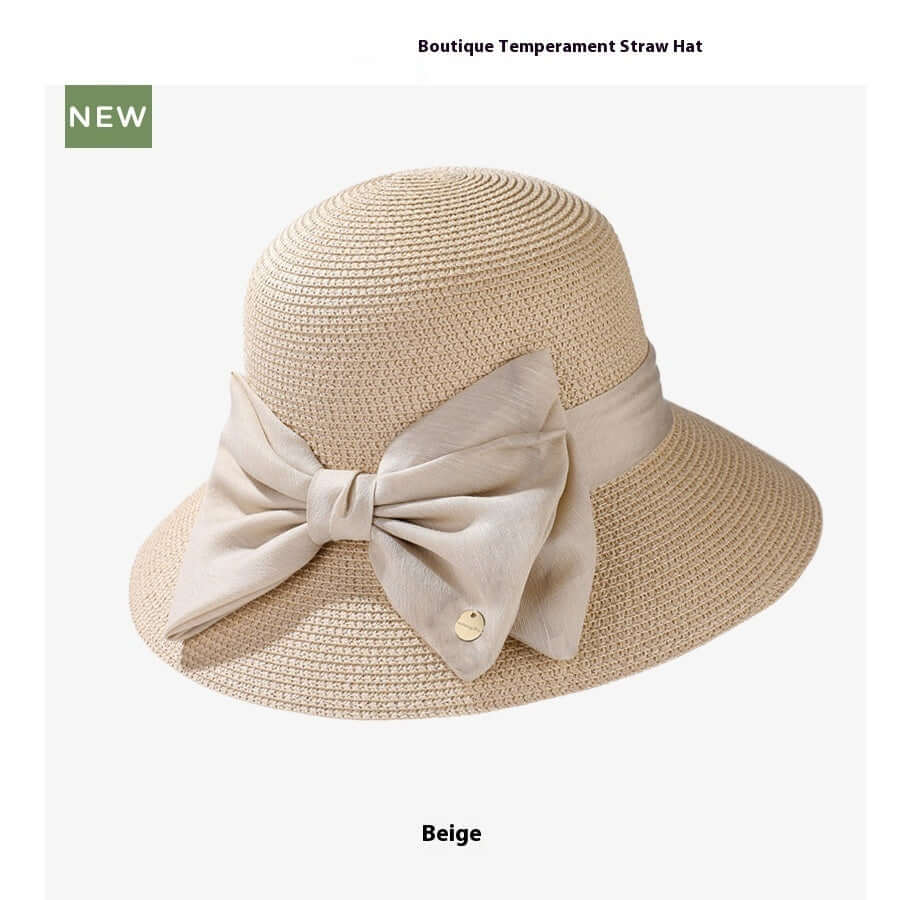 Light Luxury High End Encryption Straw Summer Wide Brim Show Face Small Temperament Sun Hat