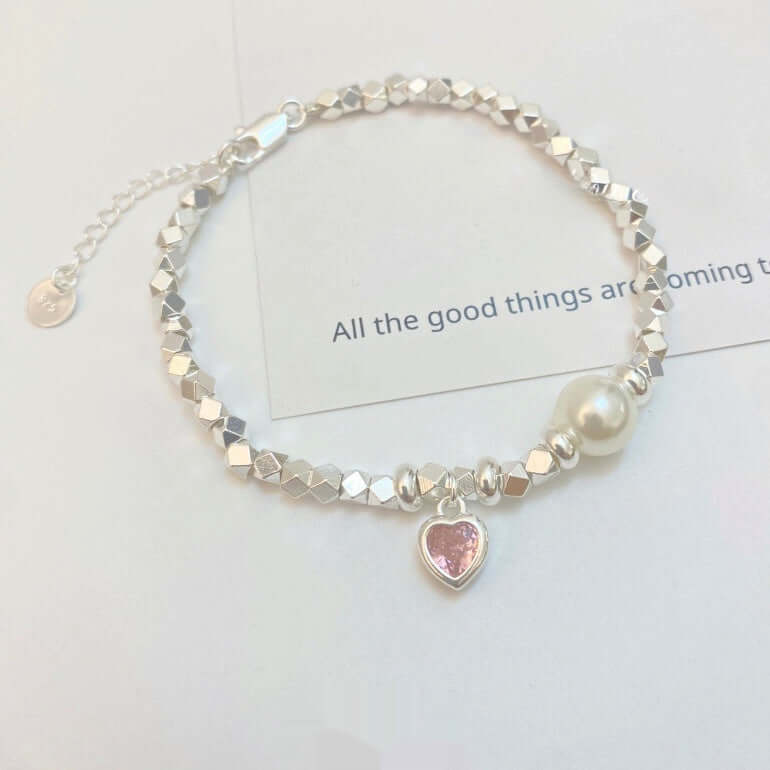 Broken Silver Heart Women's Fashionable Elegant Pearl Bracelet