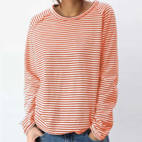 Loose Round Neck Raglan Long Sleeve Striped Printed Sweater