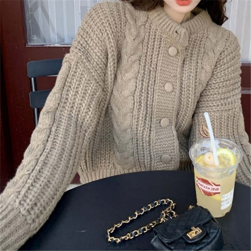 French White Soft Glutinous Sweater Coat Idle Style Knitted Cardigan