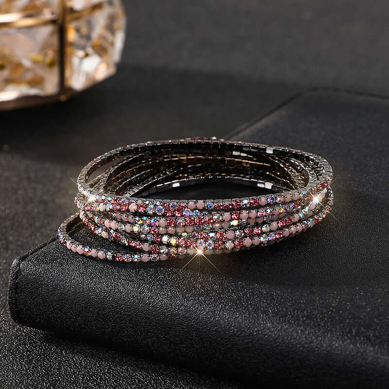 Diamond Embedded Stretch Bracelet 2mm Single Row Color