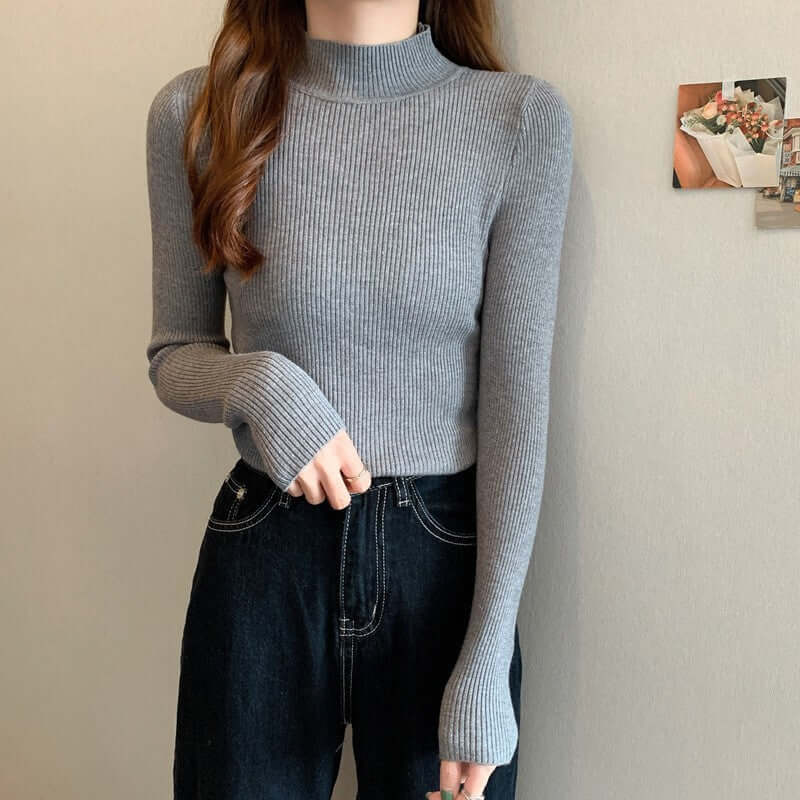 High Collar Inner Lining Bottom Sweater Slim Fit Fit Long Sleeved Sweater