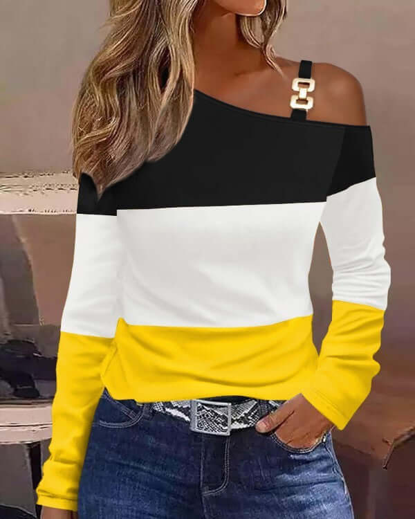 Blusa con cuello en los hombros y diseño sencillo de otoño para mujer