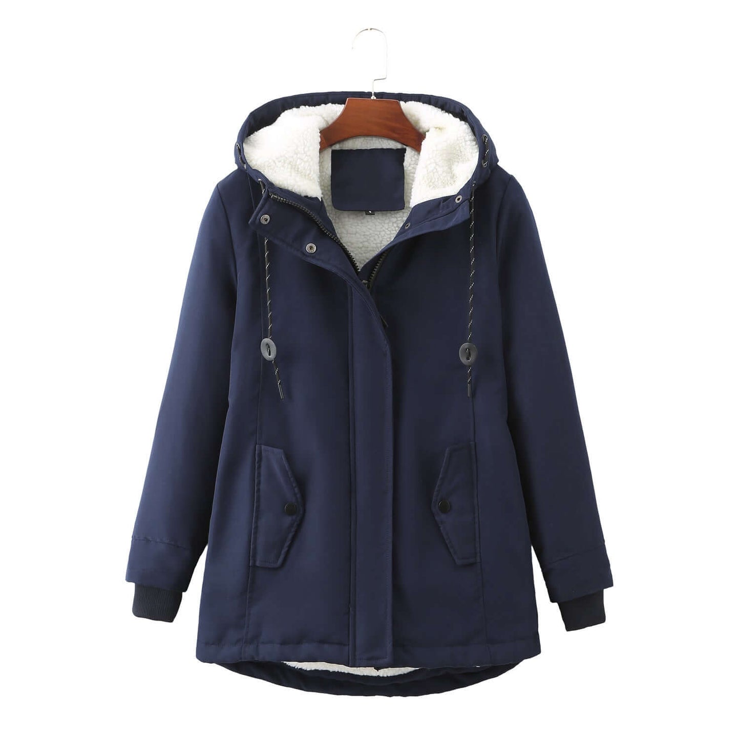 European Size Ladies Hooded Lambswool Parka Winter Warm Waist Women's Cotton Padded Coat