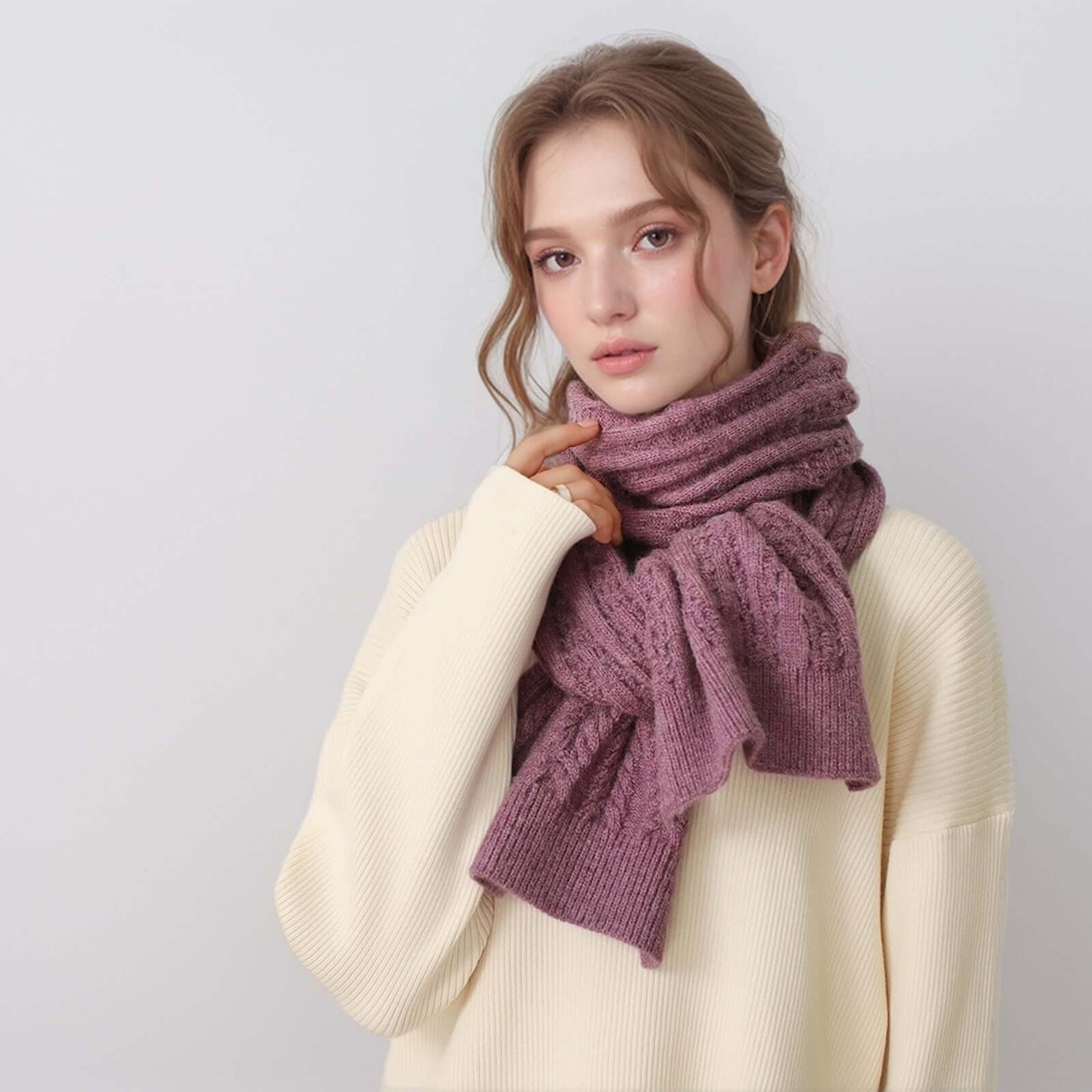 Autumn And Winter Thickening Warm Wool Scarf Artificial Cashmere Solid Color Texture Knitted Scarf