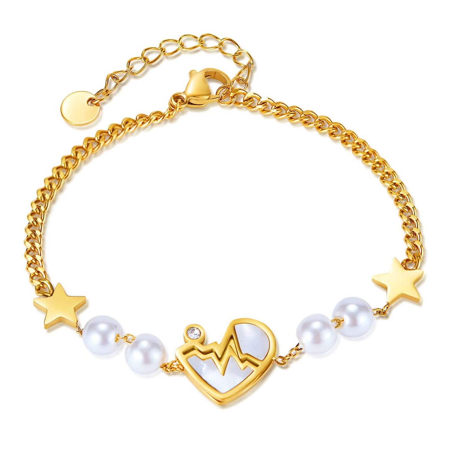 Fashion Simple Five Pointed Star Stainless Steel Heartbeat Pearl Bracelet