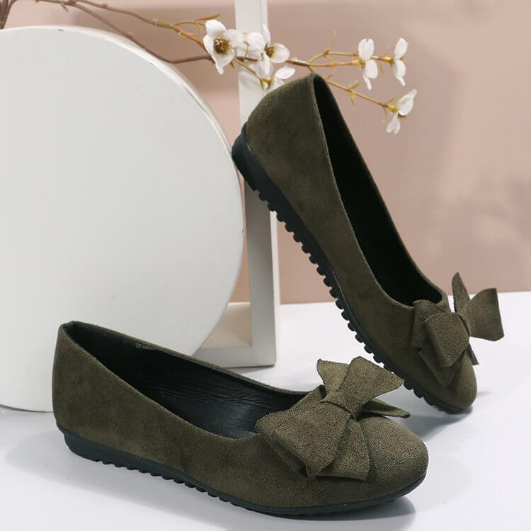 Plus Size Flat Casual Shoes Women's Suede Bow Round Head Gommino