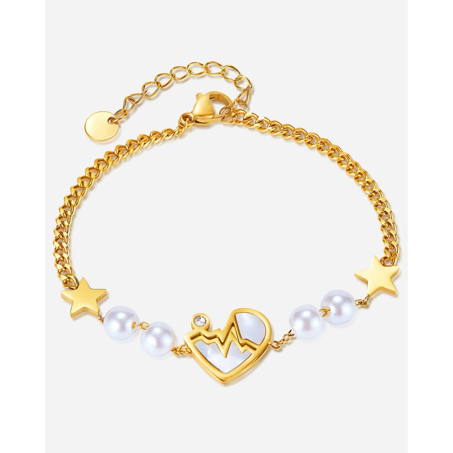 Fashion Simple Five Pointed Star Stainless Steel Heartbeat Pearl Bracelet