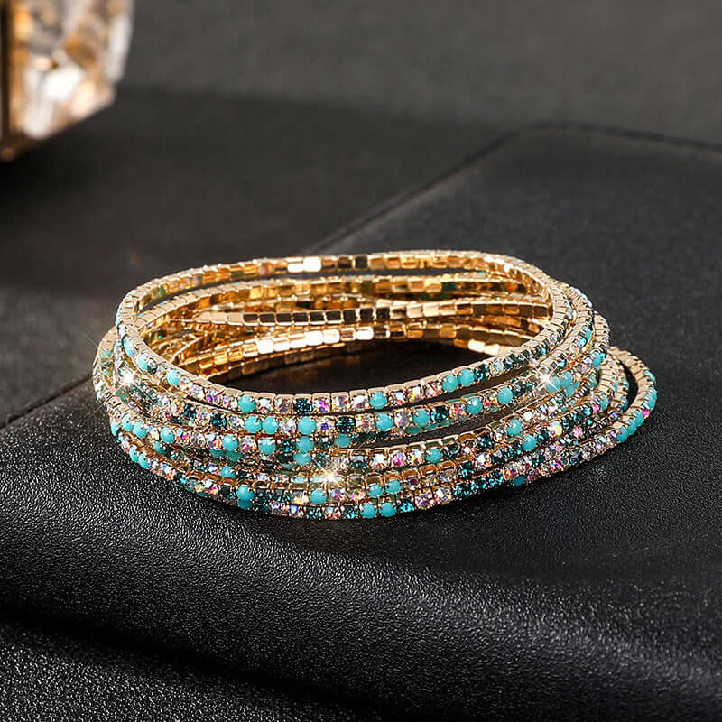 Diamond Embedded Stretch Bracelet 2mm Single Row Color