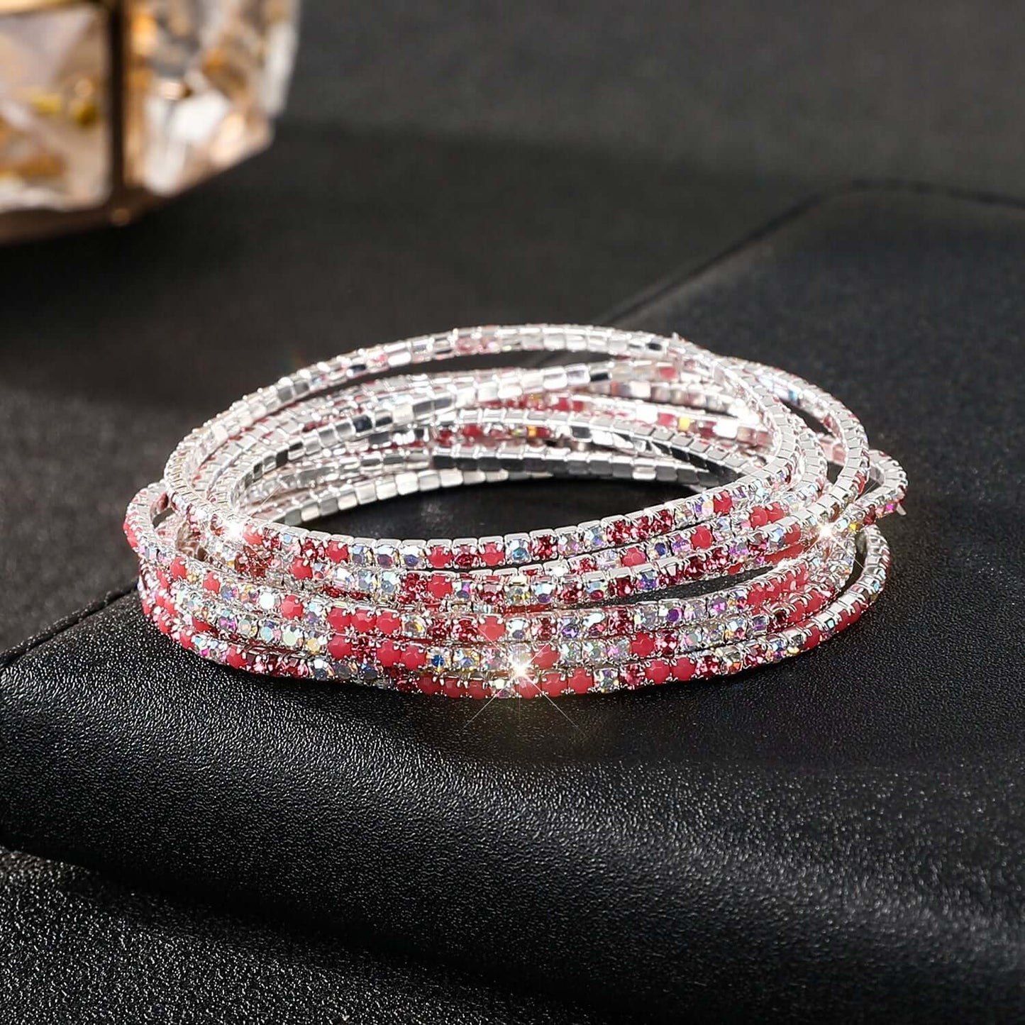 Diamond Embedded Stretch Bracelet 2mm Single Row Color